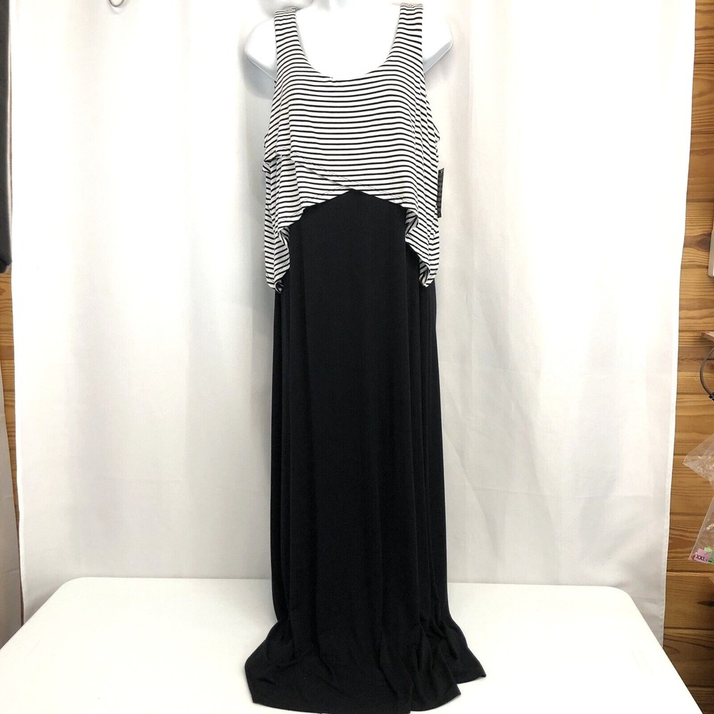 Style Co Womens Black White Medium Lagenlook Maxi Tank Sleeveless Long Dress NWT